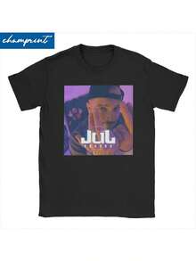 Camiseta de hombre con estampado 3D de JUL - Estilo retro urbano, cuello redondo de corte holgado, manga corta, letras llamativas en azul y rosa con estampado de JUL en blanco, cómoda para todas las estaciones, lavable a máquina, ropa de hombre, camiseta de algodón para hombre, camisetas para hombre, conjuntos de verano para hombre, ropa de verano para hombre, camisetas de banda, camisetas de hombre, conjuntos de vacaciones para mujer, conjuntos de verano modestos, tops de jersey, ropa de verano para mujer, tops de algodón, tops de verano, conjuntos de verano, tops para mujer, tops blancos, top de fiesta. - Negro - Ver 1
