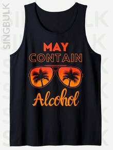 Men'S Cotton Comfy Sleeveless With Beach Palm Trees Print, Casual Round Tank Tops For Summer, Graphic Tee Men'S Outdoor Clothes, Men'S Clothing - 黑色 - 查看 4