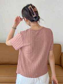 Camiseta Sólida Texturizada Con Ribete De Lechuga - Rosa vieja - Ver 2