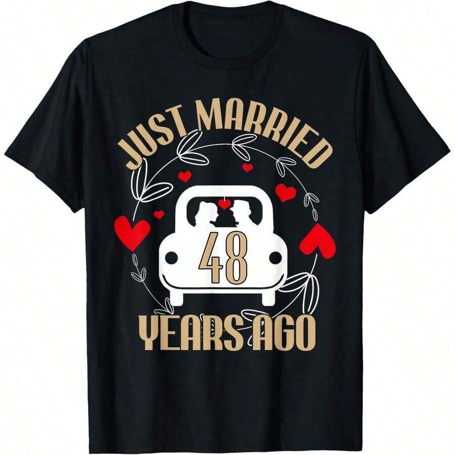 Camiseta para Parejas: 23 Años de Amor Eterno, 23º Aniversario de Bodas, Transpirable y Cómoda - Negro 6 - Ver 1