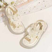 Girls' Princess Sandals, Mesh Butterfly Rhinestone Thong Sandals, Soft Non-Slip Beach Shoes - White - View 1
