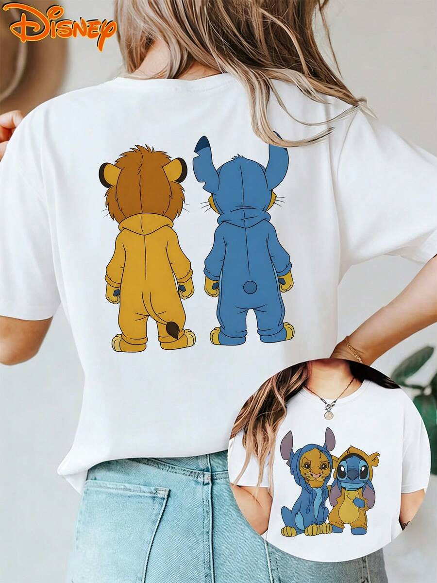Disney T-shirt à manches courtes et col rond imprimé Minnie Mouse, orné de strass et d'un nœud papillon. Un modèle tendance et adorable. Confortable, élégant et polyvalent, idéal pour le printemps, l'été et l'automne. Un design optimiste et un tissu extensible. - Blanc - Voir 1