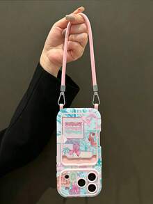 1pc Butterfly & Starfish Decor Card Holder Lanyard Protective Phone Case, Shock-Absorbing, Suitable For IPhone 17 Pro Max/16 Pro Max/15 Pro/15/14 Pro Max/16 Plus/14 Pro/14/13 Pro Max/13 Pro/13/12 Pro Max/12 11, Suitable As Gift For Boyfriend/Girlfriend - Pink - View 2