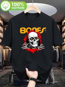 Camiseta casual para mujer Pown-Peralta, top transpirable de estilo urbano, con diseños de calaveras y corazones rojos, adecuada para uso diario y actividades al aire libre, también es una excelente opción para coleccionar y regalar, versión en negro. Ropa casual de verano, estilo casual diario, estilo urbano, atuendo para vacaciones, ropa para clima cálido, atuendo para fiestas, estilo callejero, moda moderna, camisetas para mujer, blusas para mujer. - Negro - Ver 1
