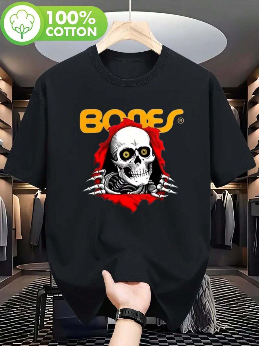 Camiseta casual para mujer Pown-Peralta, top transpirable de estilo urbano, con diseños de calaveras y corazones rojos, adecuada para uso diario y actividades al aire libre, también es una excelente opción para coleccionar y regalar, versión en negro. Ropa casual de verano, estilo casual diario, estilo urbano, atuendo para vacaciones, ropa para clima cálido, atuendo para fiestas, estilo callejero, moda moderna, camisetas para mujer, blusas para mujer. - Negro - Ver 1