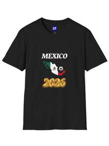 Camiseta de Fútbol México 2026| Regalo para fanáticos del fútbol, estilo casual, cuello redondo, tela ligeramente elástica, corte regular, estampado. - Negro - Ver 6