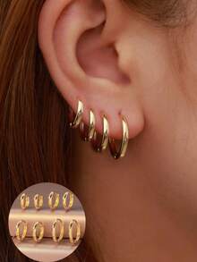 OBOVAY 4 Pairs Women's & Men's Classic Smooth Copper Hoop Earrings, Small Hoop Earrings Set, Infinity Symbol Earrings - Yellow Gold - View 9