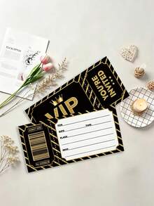 Bộ 20 thiệp mời VIP màu đen và vàng - Thiết kế kiểu vé. Thiệp mời VIP này mang vẻ đẹp tinh tế và sang trọng với hai tông màu đen và vàng, toát lên sự xa hoa độc quyền. Đây là lựa chọn lý tưởng cho các bữa tiệc sinh nhật, họp mặt bạn bè, đám cưới, lễ tốt nghiệp, tiệc theo chủ đề, tiệc kỷ niệm và các sự kiện tương tự. - Một kích cỡ phù hợp cho tất cả - Xem 6