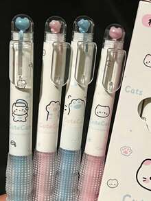 Bộ 2/4 bút bi hình mèo màu hồng và xanh dương, viết trơn tru, chống thấm nước, thích hợp cho học sinh và thi cử. - Bút vẽ phong cảnh hình mèo - Xem 3