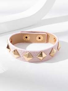 1 pieza Pulsera ajustable de mujer estilo gótico oscuro, punk, con remaches en triángulo de PU, adecuada para uso diario - Rosa - B1475 - Ver 2