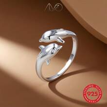 1pc 925 Silver Ocean Dolphin Open Ring For Women, Suitable For Vacation, Party, Daily Gathering, Holiday, Gift For Friends And Family, Holiday Gift, Gift Box - Silver - View 5