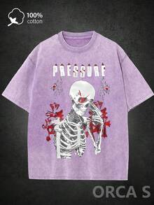 Unisex Urban-Style T-Shirt With A Skull Print And Distressed Effect, 100% Cotton, 220 Grams, Suitable For Concerts, Outdoor Activities, Vacations, Gifts, Outdoor Sports, And Other Occasions. EWCQ - 灰色 - 查看 8