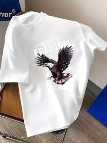 Camisetas de Talla Grande para Hombre, 100% Algodón, Estampado con Elementos Americanos, Cuello Redondo, Manga Corta, Diseño de Águila USA 1987, Tema Rojo y Blanco, Camiseta Cómoda e Informal de Manga Corta para Verano, TALLA GRANDE - Blanco - Ver 6