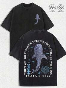 Men's Oversized Vintage Washed Whale Shark Graphic T-Shirt Retro Deep Waters Motif Short Sleeve Round Neck Casual Summer Streetwear Loose Fit Comfortable Breathable Tee - Size - 查看 6