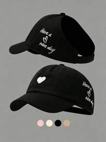 1 pieza Gorra de béisbol con agujero para coleta y bordado de corazón para mujer, sombrero multifuncional para el sol para verano, actividades al aire libre, vacaciones, viajes, accesorios de vestir y regalos, playa, festival - Multicolor - Ver 3