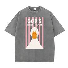 Camiseta Cristiana Retro Lavada "El Ganso Más Tonto de Dios", Camiseta Divertida con Gráfico de Pato, Transpirable - Gris - Ver 4