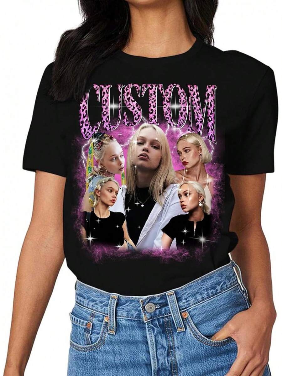 Your T-Shirt With Personalized Text, Custom Your Own Bootleg Shirts, Custom Bootleg Rap Tee, Birthday Gift - 白色 - 查看 1