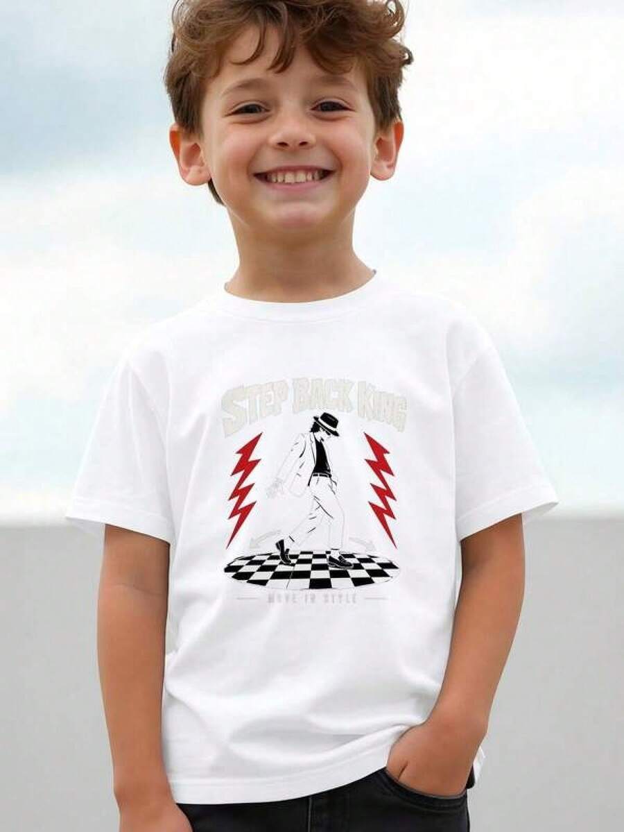 Step Back King Pop Dancer Print Kids Short Sleeve T-Shirt Vintage Music Theme Tee For Boys Girls Casual Daily Wear School Outfit Children Pop Culture Inspired Top For Dance Event Party Gathering Summer Everyday Clothing --- 680TLayeras De Mujer Algodon Blusas Frescas Para El Calor Blusas Dama Playeras De Dama Playeras Mujer Blusa Blanca Playeras Basicas De Mujer Blusas Oversize Para Dama Playeras Oversize De Mujer  Y2k Mujer Verano Camisetas De Mujer Algodón Playeras Para Mujer Blusas Casuales Para Dama Envio Nacional - Blanco - Ver 1