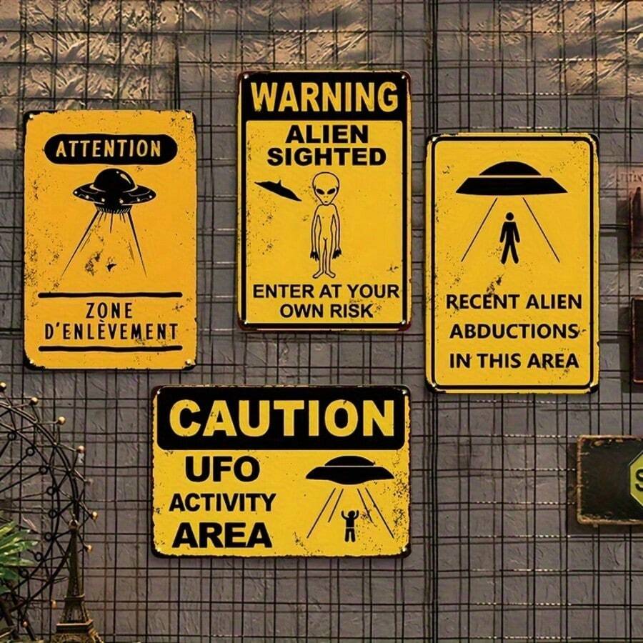 1件復古外星金屬鐵皮招牌 - UFO主題裝飾附勵志語錄,UFO區域復古鐵皮板,易於懸掛 - 適合男士私人空間、居家、車庫、酒吧、酒館、咖啡館和庭院裝飾,防水 - 彩色 - 查看 1