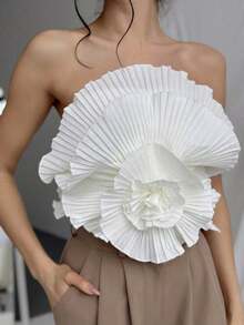 Pleated Bandeau With Floral Print - 灰色 - 查看 5