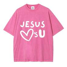 Camiseta Unisex con Estampado 'Jesus Love You', Talla Grande, Algodón, Regalo Cristiano, Fe - Rosa - Ver 5