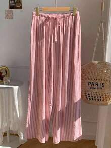 Pantalones a rayas rosas para mujer, vacaciones de verano - Rojo - Ver 4