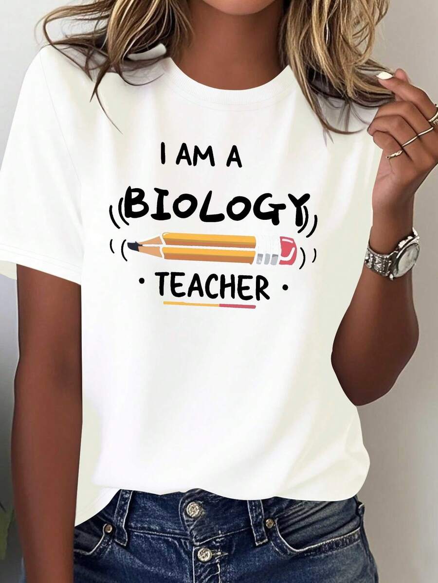Doy clases de biología y uso una camiseta cómoda de color sólido para mujer. - Blanco - Ver 1