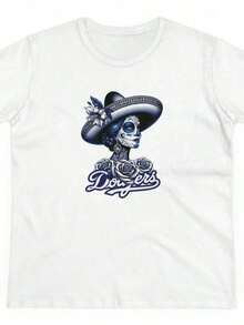 Camiseta Dodgers Catrina, Camiseta inspirada en el Día de los Muertos, Camiseta Latina de los Dodgers de Los Ángeles, Cultura de Los Ángeles, Camiseta linda, LA Adecuado como regalo. playera de mujer. blusas>elegantes. boho chic,Top de mujer suave, transpirable y cómodo, ideal para primavera, verano y otoño, perfecto para vacaciones, viajes y uso diario. - Blanco 8 - Ver 1