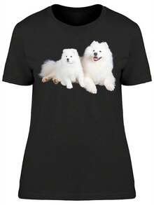 Camiseta para Mujer con 2 Lindos Perros Samoyed Acostados -Imagen de Shutterstock, Talla Grande para Mujer - Negro - Ver 1