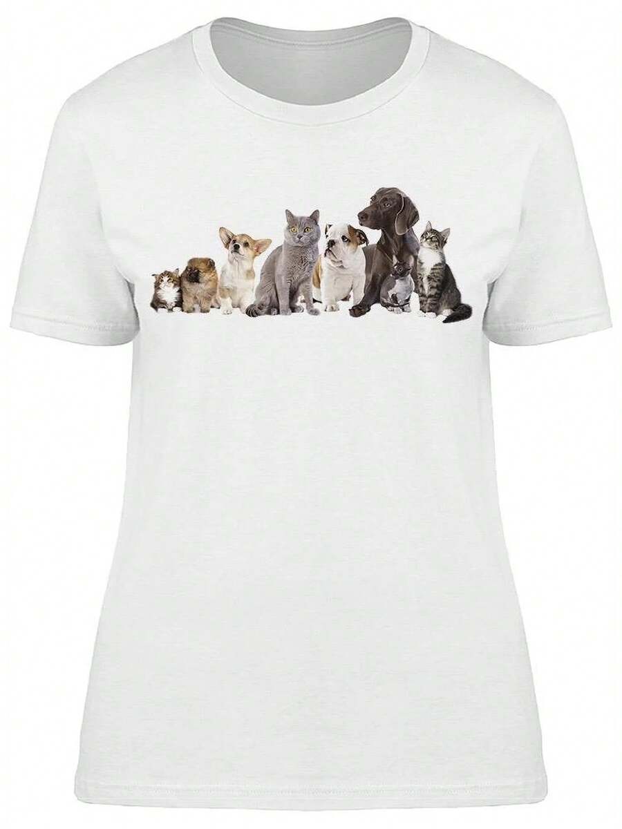 Camiseta "Gatos y Perros Juntos" para Mujer -Imagen de Shutterstock, Talla XX-Large para Mujer - Blanco - Ver 1