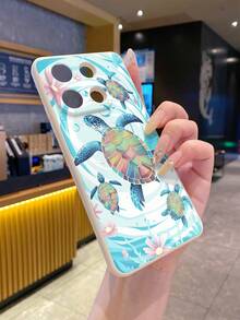 1個時尚純Android TPU材質米色直邊手機殼，4個海龜圖案，防震鏡頭保護，男女皆適用，時尚愛好者的理想選擇，極簡時尚設計，相容三星、Poco等 - 米色 - 查看 3