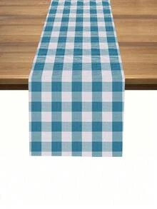 1 pieza Camino de mesa a cuadros azules, tela decorativa de estilo nórdico minimalista para mesa de comedor / mesa de café, versátil, adecuada para comedor, cocina, eventos al aire libre - Azul - Ver 1