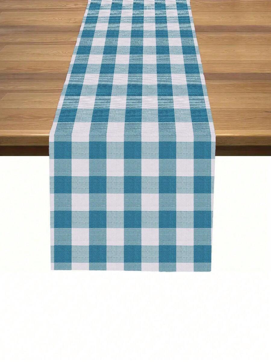 1 pieza Camino de mesa a cuadros azules, tela decorativa de estilo nórdico minimalista para mesa de comedor / mesa de café, versátil, adecuada para comedor, cocina, eventos al aire libre - Azul - Ver 1