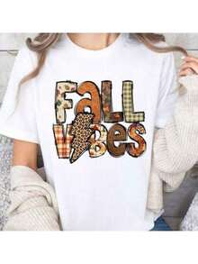 Camisetas Fall Vibes, Camiseta de Otoño con Estampado de Leopardo, Camisetas de Otoño, Sudadera Fall Vibes, Camiseta con Estampado de Hojas de Otoño - Blanco - Ver 1