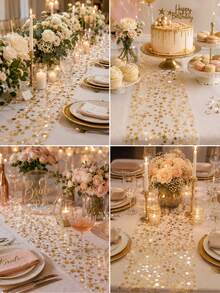 1 Roll Gold Star Mesh Table Runner, Shimmering Transparent Chiffon Table Runner Roll With Gold Foil Stars, 28cm*2.75m, Suitable For Wedding Bride Party, Birthday Party, Holiday Events, Home Table Decor - Gold Star Table Runner - View 6
