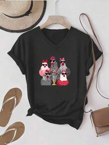 Talla grande - talla extra grande - camiseta de mujer, hecha de algodón puro, tela ligera y transpirable, diseño de cuello redondo, diseño estampado, corte de manga corta, adecuada para primavera y verano. - Negro - Ver 6
