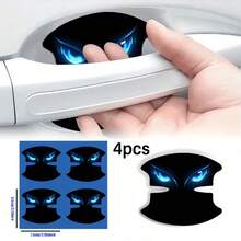 4pcs Luminous Blue Eye Pattern Car Door Handle Scratch Protector Stickers, Car Door Handle Anti-Collision Protective Stickers, Essential Car Door Handle Protectors - A - View 2