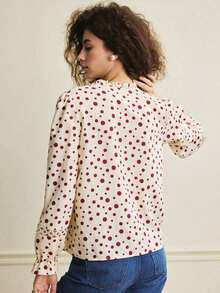 Blusa asimétrica de mujer con parches de lunares, camisa casual para primavera/otoño, adecuada para comer, fiestas y uso diario - Albaricoque - Ver 6