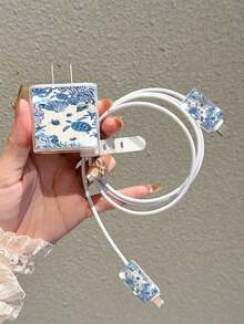 高品質海洋海龜圖案數據線充電器保護套，數據線收納，識別標記，適用於 iPhone 17 16 15 14 13 12 11，20W 充電器適配器 - 彩色 - 查看 4