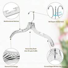 Quality Heavy Duty 17" Clear Crystal Plastic Hangers - 12 Pack Crystal Suit Hangers - 12 Pack - Perchas de vidrio para traje  Paquete de 12 - Ver 3