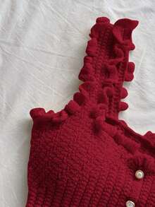 Blusa de punto informal y romántica para vacaciones de mujer - Rojo - Ver 3