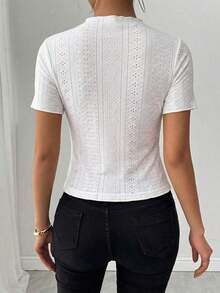 Camiseta de manga corta con textura elegante, primavera/verano - Blanco 2 - Ver 2
