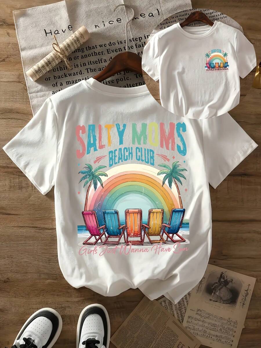 Camiseta informal de mujer con estampado gráfico - Tonos pastel suaves, estilo club de playa - Perfecta para vacaciones en la playa y salidas informales, lavable a máquina, estampado geométrico, camiseta estampada para adultos Muy buena calidad Informal y cómodo Ideal para todas las estaciones PN85 - Blanco - Ver 1