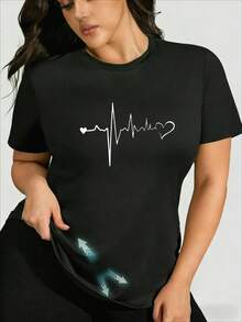 Camiseta de mujer de algodón manga corta casual estampado corazón juvenil  en México - Negro - Ver 6
