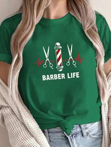 Talla grande - talla extra grande - camiseta de mujer, hecha de algodón puro, tela ligera y transpirable, diseño de cuello redondo, diseño estampado, corte de manga corta, adecuada para primavera y verano. - Verde - Ver 1