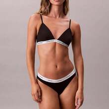 Calvin Klein Calvinklein Cotton Stretch Rib Thong Underwear  Women  Panties QD5357 - 黑色 - 查看 2