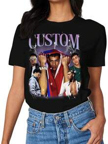 Your T-Shirt With Personalized Text, Custom Your Own Bootleg Shirts, Custom Bootleg Rap Tee, Birthday Gift - 粉色 - 查看 2