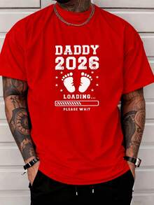 Men's & Women's T-Shirt, Casual And Modern Style, 'Dad' Style, 2026 Collection, Baby Footprint And Star Pattern, Everyday Casual Wear For Adult Men, Urban Style, Holiday Gift - 紅色 - 查看 1