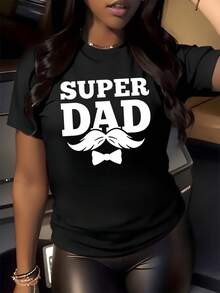 Bigote elegante con la frase Super Dad que representa admiración amor y orgullo hacia el padre como héroe familiar camiseta de mujer casual moderna y cómoda para uso diario - Negro - Ver 8