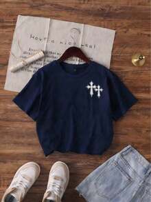 Men's Short-Sleeved, Crew-Neck T-Shirt. Casual Style With Modern And Comfortable Prints. For Men And Women, Couple Style, Short-Sleeved T-Shirt With  Print. - 藍色 - 查看 2